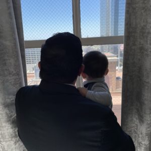 Tim and Liam looking out over Fort Worth